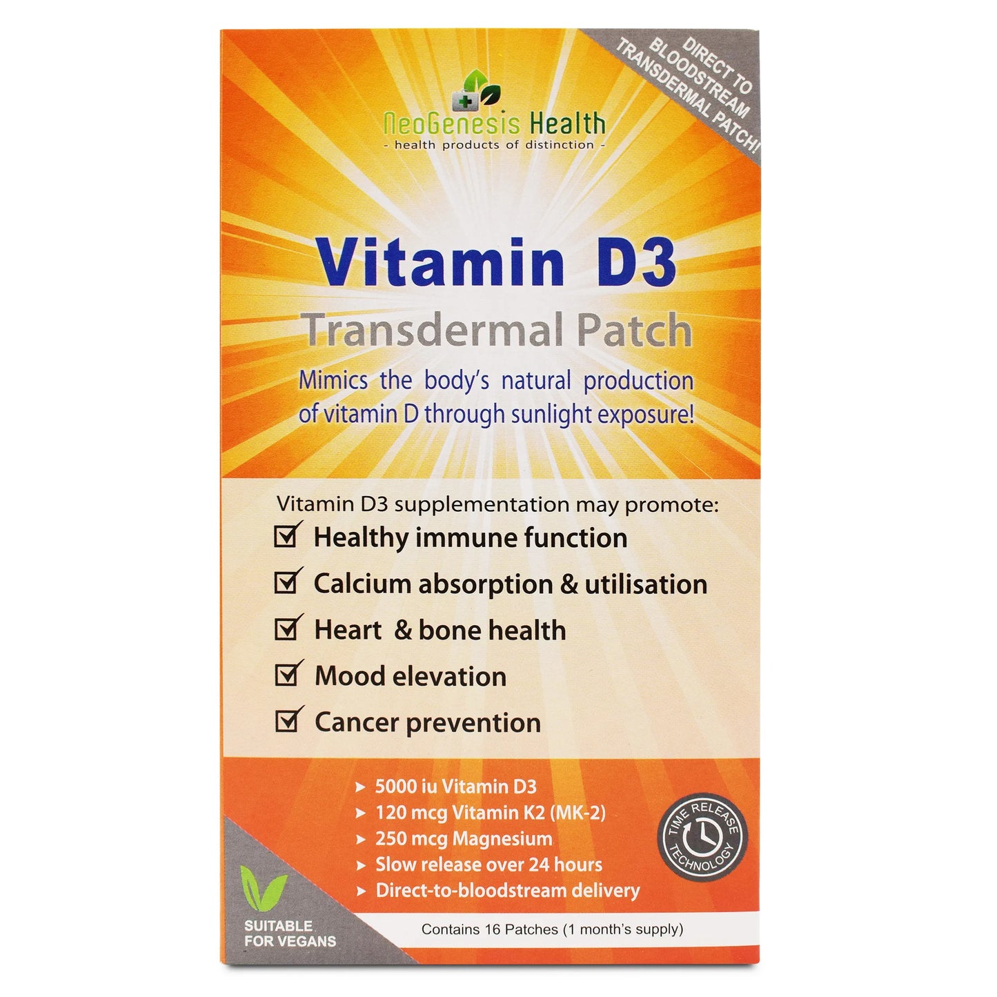 NeoGenesis Health Vitamin D3 Transdermal Patch with Vitamin K2