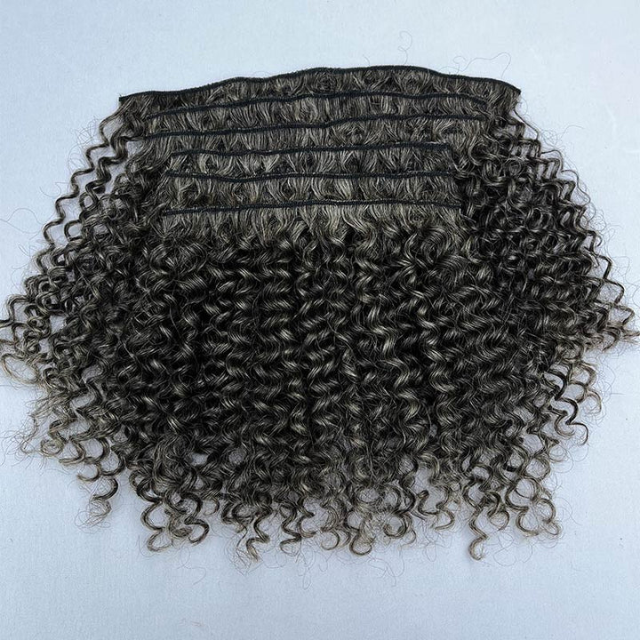 Medium Salt & Pepper Jerry  Curly/Kinky Clip In 6 pieces/set Dark Grey 12 inch