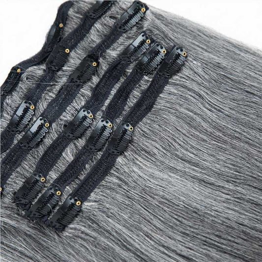 Straight Clip in Hait Extentions, Salt and Pepper, 6 piece, 14"