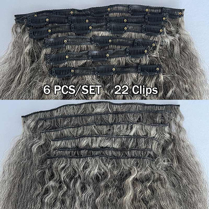 Salt & Pepper Kinky Straight Hair Clips Salt & Pepper- 12 inch